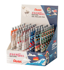 Roller Energel Nature - punta 0,7 mm - inchiostro nero - fusto fantasie assortite - Pentel - expo 36 pezzi