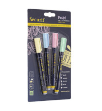 Marcatore a gesso liquido - punta fine da 1,00 - 2,00 mm - colori assortiti pastello - Securit - blister 4 pezzi