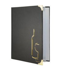 Carta dei vini Basic - A4 - 31,5 x 24 cm - PVC - nero - 4+2 buste fisse incluse - Securit