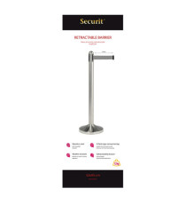 Colonnina segnapercorso cromata - altezza 100 cm - nastro retrattile grigio da 210 cm - Securit