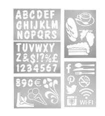 Stencil trasparenti assortiti (lettere, numeri, forme) - 32 x 22 cm - Securit - set 6 pezzi