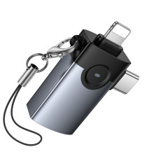 Adattatore OTG USB 2in1 Hoco UA46D Victory – da Lightning e USB-C a USB-A – Grigio