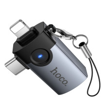 Adattatore OTG USB 2in1 Hoco UA46D Victory – da Lightning e USB-C a USB-A – Grigio