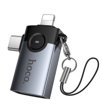 Adattatore OTG USB 2in1 Hoco UA46D Victory – da Lightning e USB-C a USB-A – Grigio