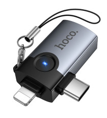 Adattatore OTG USB 2in1 Hoco UA46D Victory – da Lightning e USB-C a USB-A – Grigio