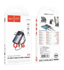 Adattatore OTG USB 2in1 Hoco UA46D Victory – da Lightning e USB-C a USB-A – Grigio