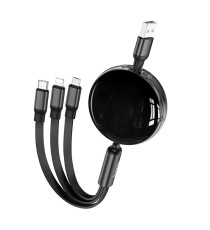 Cavo di ricarica USB-A 3 in 1 nero Hoco X78 con cavo retrattile 1mt Lightning ,MicroUSB ,USB-C (Type-C) Ricarica veloce 2A