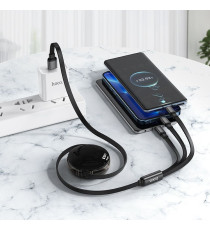 Cavo di ricarica USB-A 3 in 1 nero Hoco X78 con cavo retrattile 1mt Lightning ,MicroUSB ,USB-C (Type-C) Ricarica veloce 2A