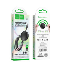 Cavo di ricarica USB-A 3 in 1 nero Hoco X78 con cavo retrattile 1mt Lightning ,MicroUSB ,USB-C (Type-C) Ricarica veloce 2A
