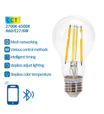 Lampadina LED a Filamento Smart A60 E27 6W WiFi + Bluetooth CCT 850 lumen, IP20 compatibile Alexa e Google Home