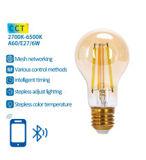Lampadina LED a Filamento Smart A60 E27 6W Bluetooth CCT 806 lumen,ambrata IP20 compatibile Alexa e Google Home