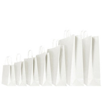 Shopper - maniglie cordino - 18 x 8 x 24 cm - carta kraft - bianco - Mainetti Bags - conf. 25 pezzi