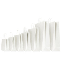 Shopper - maniglie cordino - 18 x 8 x 24 cm - carta kraft - bianco - Mainetti Bags - conf. 25 pezzi