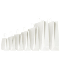 Shopper - maniglie cordino - 18 x 8 x 24 cm - carta kraft - bianco - Mainetti Bags - conf. 25 pezzi