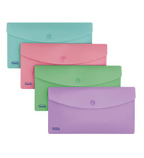 Busta con bottone Pastel - 9,9 x 21 cm - PP - colori assortiti - Favorit