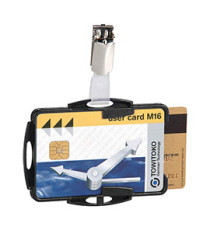Portabadge con clip - 2 tessere inseribili - 5,4 x 8,7 cm - nero - Durable