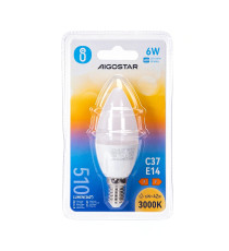 Lampadina led C37 6W attacco E14 510 lumen 3000K luce calda MISURA D37xH100mm Equivalenza lampada incandescente: 42W