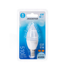 Lampadina led C37 6W attacco E14 510 lumen 6500K luce fredda misura D37xH100mm Equivalenza lampada incandescente: 42W