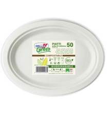 Piatto piano monouso - ovale midi - 19 x 25,4 cm - cellulosa - bianco - Dopla Green - conf. 50 pezzi
