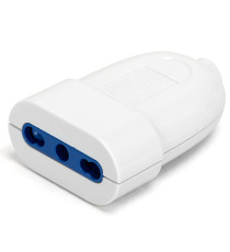 Presa volante 16A bianca 250V 2P+E max 3680W standard italiano IP20 per interno in PC ignifugo con protezione bambini e rame