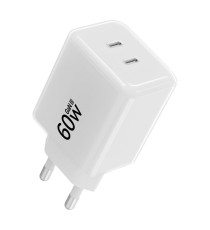 Caricabatterie con Cavo Forcell F-Energy GaN III 60W 2x USB-C PD PPS AVS SFC 2.0 QC4.0 + USB-C 60W 1m Bianco