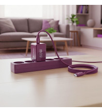 Caricabatterie con Cavo Forcell F-Energy GaN III 60W 2x USB-C PD QC4.0 PPS AVS SFC 2.0 + USB-C 60W 1m Bordeaux