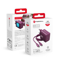 Caricabatterie con Cavo Forcell F-Energy GaN III 60W 2x USB-C PD QC4.0 PPS AVS SFC 2.0 + USB-C 60W 1m Bordeaux
