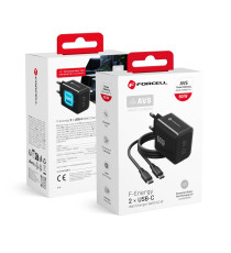Caricabatterie con Cavo Forcell F-Energy GaN III 60W 2x USB-C PD QC4.0 PPS AVS SFC 2.0 + USB-C 60W 1m Nero