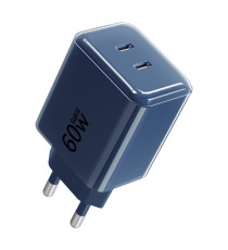 Caricabatterie con Cavo Forcell F-Energy GaN III 60W 2x USB-C PD QC4.0 PPS AVS SFC 2.0 + USB-C 60W 1m Blu Navy