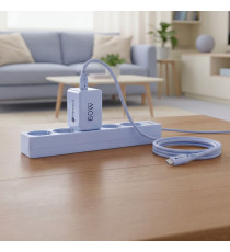 Caricabatterie con Cavo Forcell F-Energy GaN III 60W 2x USB-C PD QC4.0 PPS AVS SFC 2.0 + USB-C 60W 1m Blu Chiaro