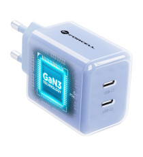 Caricabatterie con Cavo Forcell F-Energy GaN III 60W 2x USB-C PD QC4.0 PPS AVS SFC 2.0 + USB-C 60W 1m Blu Chiaro