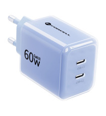 Caricabatterie con Cavo Forcell F-Energy GaN III 60W 2x USB-C PD QC4.0 PPS AVS SFC 2.0 + USB-C 60W 1m Blu Chiaro