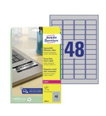 Etichette adesive L6009 - in poliestere - laser - permanenti - 45,7 x 21,2 mm - 48 et/fg - 8 fogli - argento - Avery