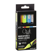 Marcatore a gesso liquido Uni Chalk Marker - punta tonda da 1,80 - 2,50 mm - Uni Mitsubishi - busta 4 pezzi