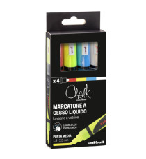 Marcatore a gesso liquido Uni Chalk Marker - punta tonda da 1,80 - 2,50 mm - Uni Mitsubishi - busta 4 pezzi