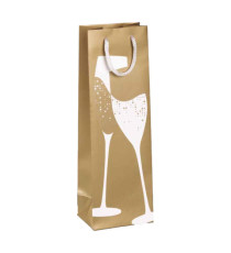 Portabottiglie natale - 37 x 12 x 9 cm - carta patinata - fantasia oro - Rex Sadoch