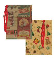 Sacchetto regalo - fantasia Natale assortite - c/ nastro rafia - 36 x 50 cm - carta - Rex Sadoch