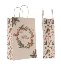 Shopper - maniglie cordino - 26 x 11 x 37 cm - carta kraft - natale ghirlanda verde - Mainetti Bags - conf. 25 pezzi