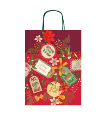Shopper in carta kraft - con manici - 16 x 21 x 8 cm - fantasia natale - Rex Sadoch