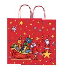 Shopper in carta kraft - con manici - 16 x 21 x 8 cm - fantasia natale - Rex Sadoch