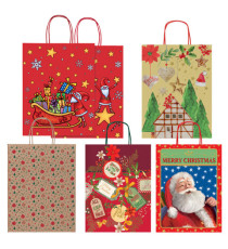 Shopper in carta kraft - con manici - 26 x 34,5 x 12 cm - fantasia natale - Rex Sadoch