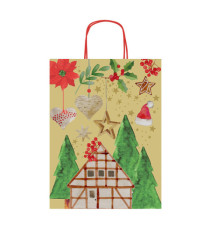 Shopper in carta kraft - con manici - 26 x 34,5 x 12 cm - fantasia natale - Rex Sadoch