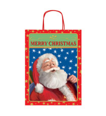 Shopper in carta kraft - con manici - 26 x 34,5 x 12 cm - fantasia natale - Rex Sadoch