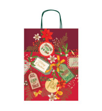 Shopper in carta kraft - con manici - 26 x 34,5 x 12 cm - fantasia natale - Rex Sadoch