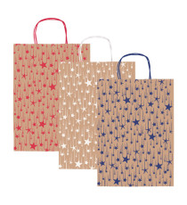 Shopper natale - 26 x 12 x 36 cm - carta kraft - fantasia stelline - colori assortiti - Rex Sadoch