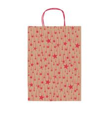 Shopper natale - 26 x 12 x 36 cm - carta kraft - fantasia stelline - rosso - Rex Sadoch