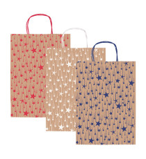 Shopper natale - 36 x 12 x 41 cm - carta kraft - fantasia stelline - colori assortiti - Rex Sadoch