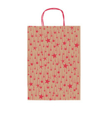 Shopper natale - 36 x 12 x 41 cm - carta kraft - fantasia stelline - rosso - Rex Sadoch