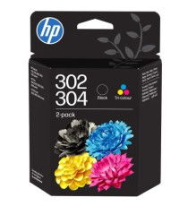 Pack 2 Cartucce Originali HP 302/304 Nero + Tricolor B82L1AE X4D37AE 3JB05AE per DeskJet ENVY OfficeJet