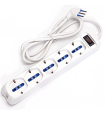 Multipresa italiana 5 vie 10A 2300W con protezione sovraccarico, interruttore, cavo 1,5m 3G1.0mm², spina 10A bianca